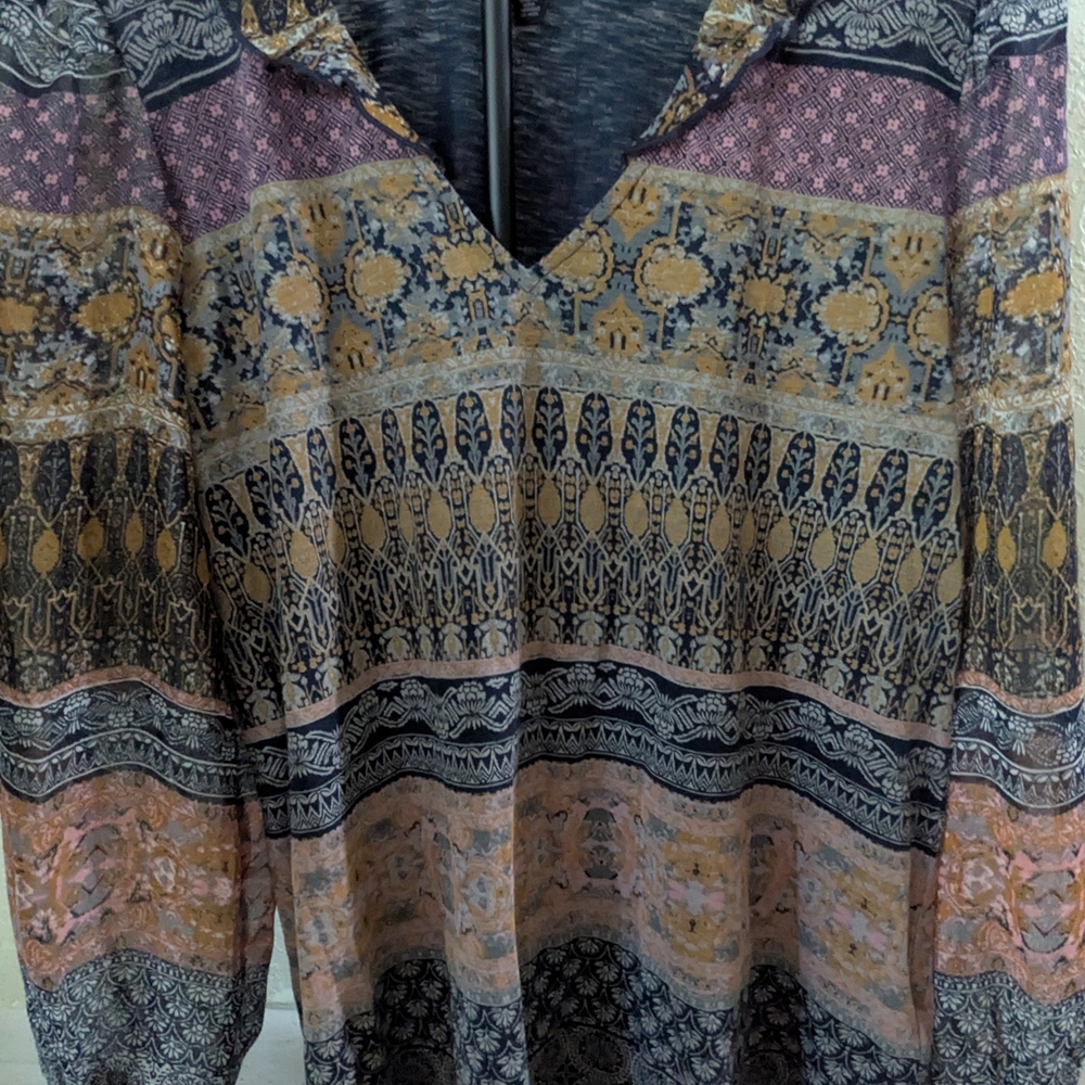 Lucky Brand Hippy Boho Sleaves Multicolor Bohemian Blouse MP